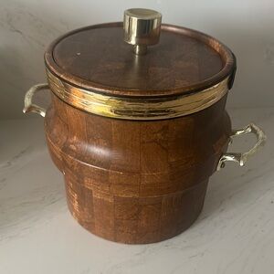 Retro Wooden Ice Bucket with Gold Accents